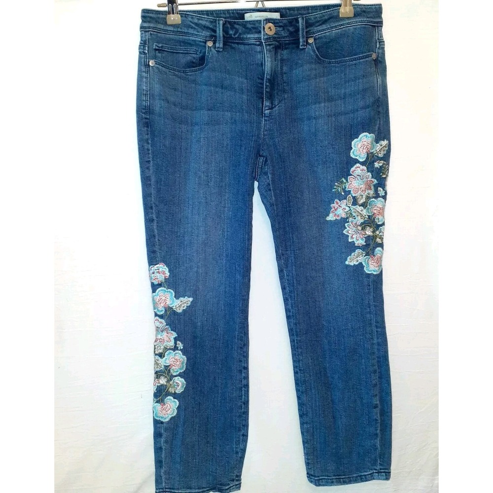 J Jill Denim Authentic Fit Cropped Jean Straight Floral Embroidery‎ Stretch Sz 6